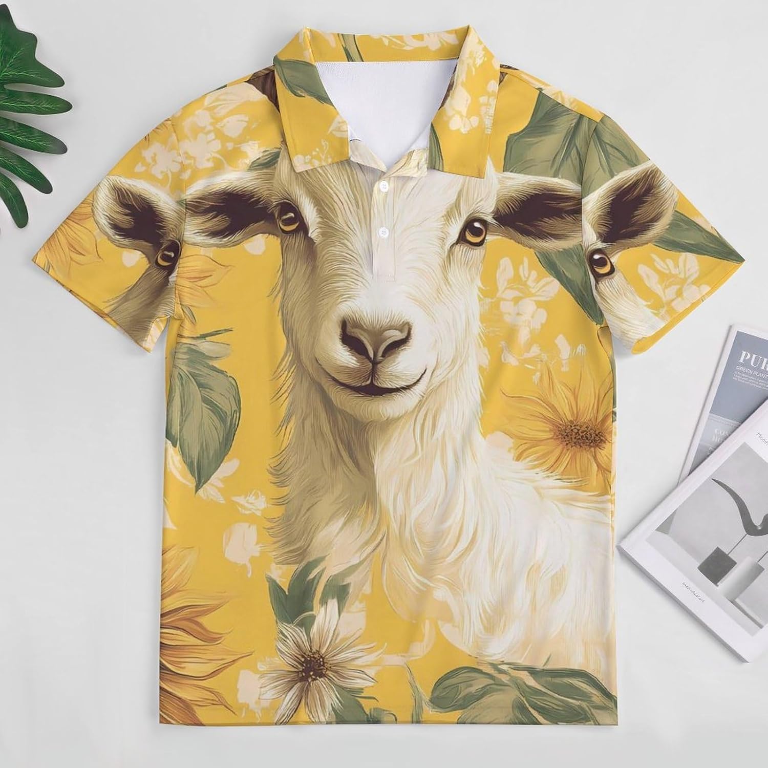 Goat and Sunflower Women's Golf Polo Shirts Short Sleeve Quick Dry Tennis Tops Casual Work Blouses