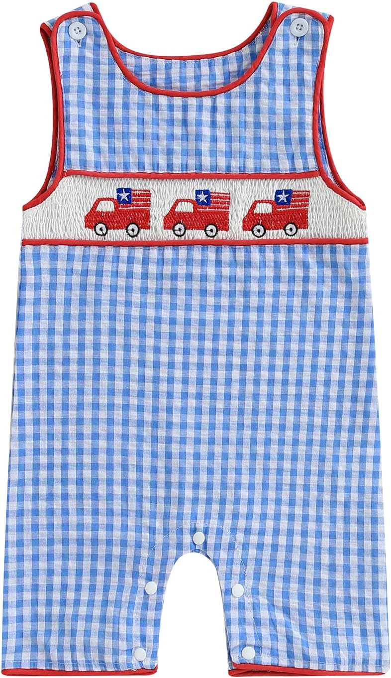 Yojeasrio Baby Boy My First 4th of July outfits Toddler Sleeveless USA Truck Flag Overall Romper Infant Summer Clothes
