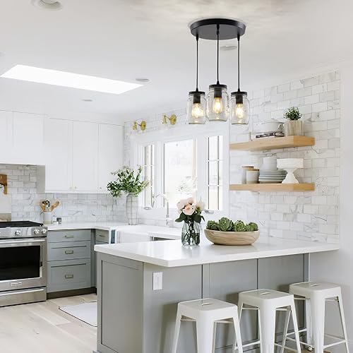 Miniatura 3 de Lámparas de tarro de masón, 3 luces de casa de campo, lámpara colgante de tarro de cristal lámpara de techo ajustable para cocina, comedor, pasillo