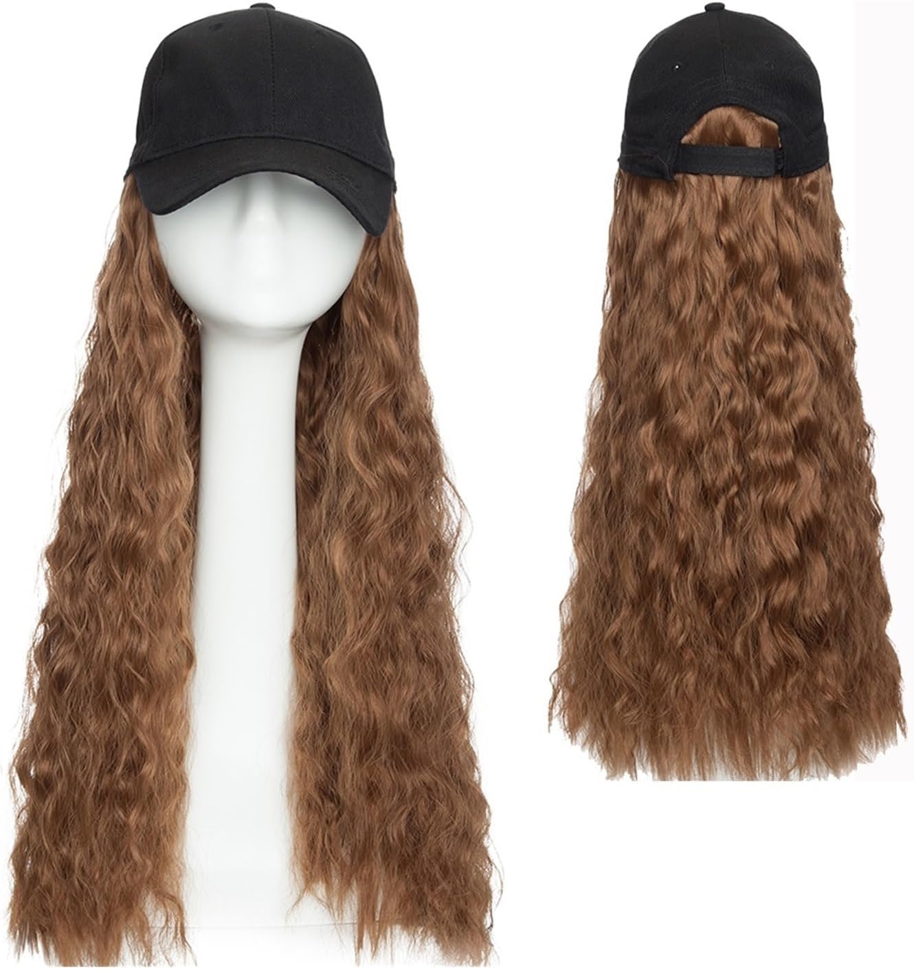 Wig Cap Synthetic Natural Wavy Hair Wigs Cap Straight Baseball Wig Bob Wig Curly Adjustable Hat Wig Cap with Hair Hair Extension Cap(18)