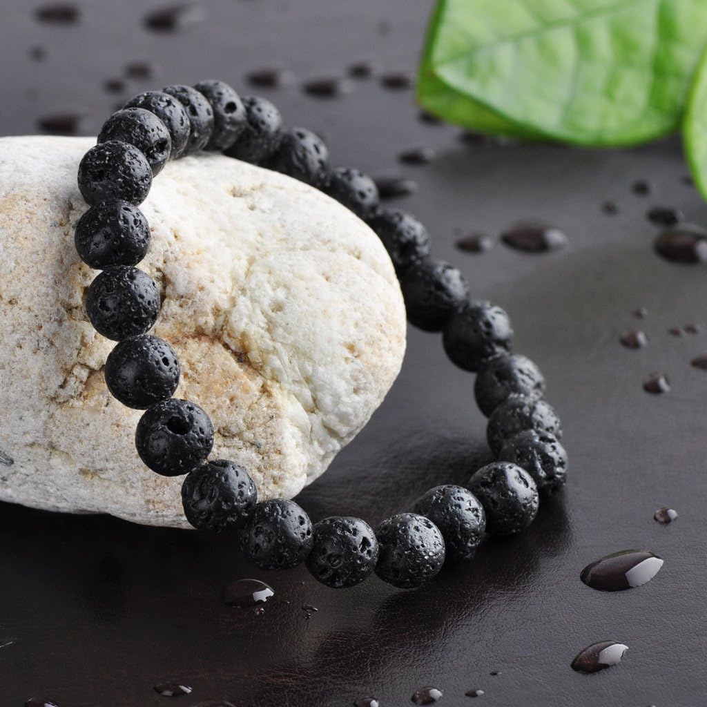 Infinite U Lava Stone Stretch Bracelet for Men Women 9mm Beads Buddha Beads Great for Yoga Meditation Brown White Black 18 cm - Image 3