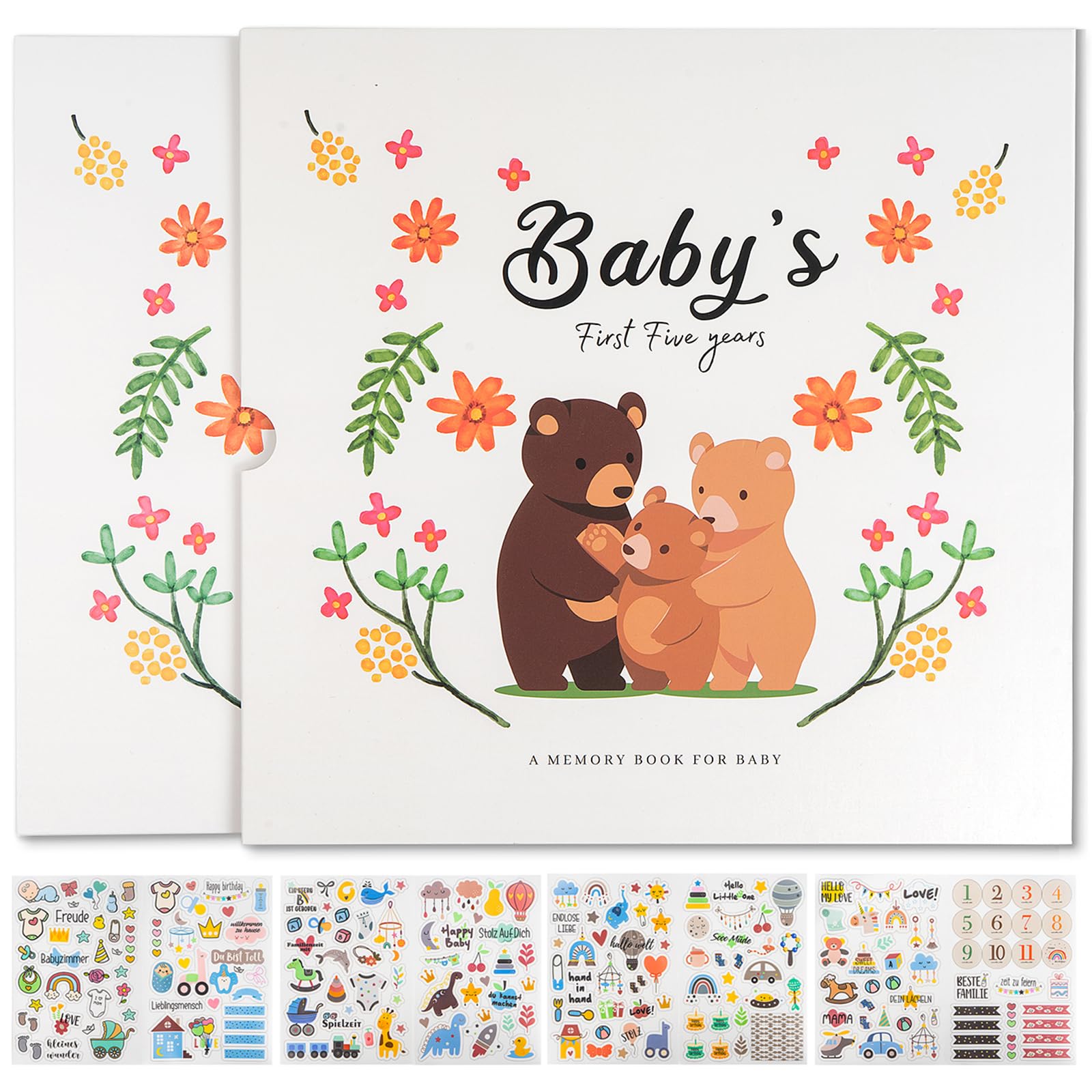 Livre souvenir bébé fille ours album photo de naissance à 5 ans