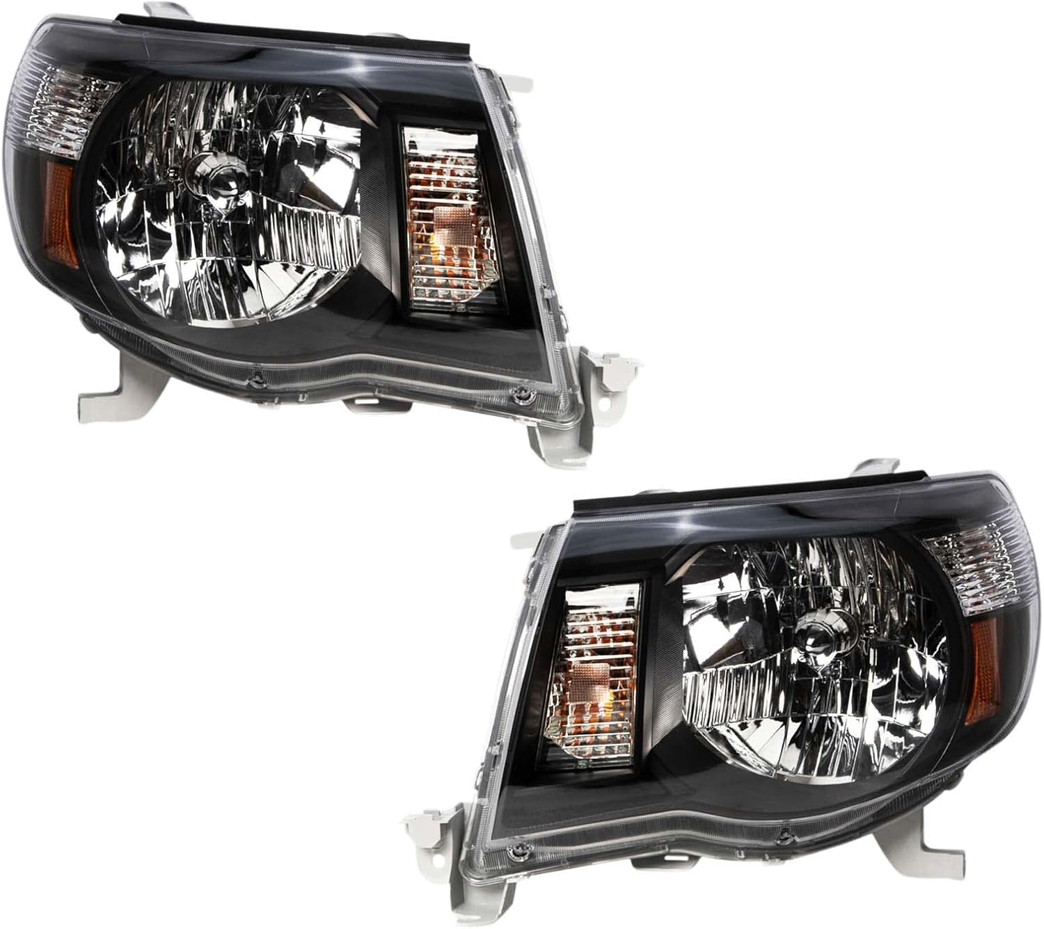TRQ 2 Piece Headlight Assembly Set Halogen Black Bezel Driver & Passenger Side Compatible with Toyota Tacoma 2005-2011 TO2502157 TO2503157 TO2502181 TO2503181