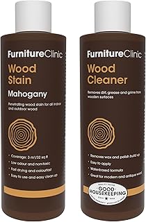 Furniture Clinic 8.5oz Mahogany Wood Stain + 250ml Wood Cleaner | Water Based | Fast Drying, Low Odor, & Non-Toxic | for Indoor & Outdoor Furniture and More