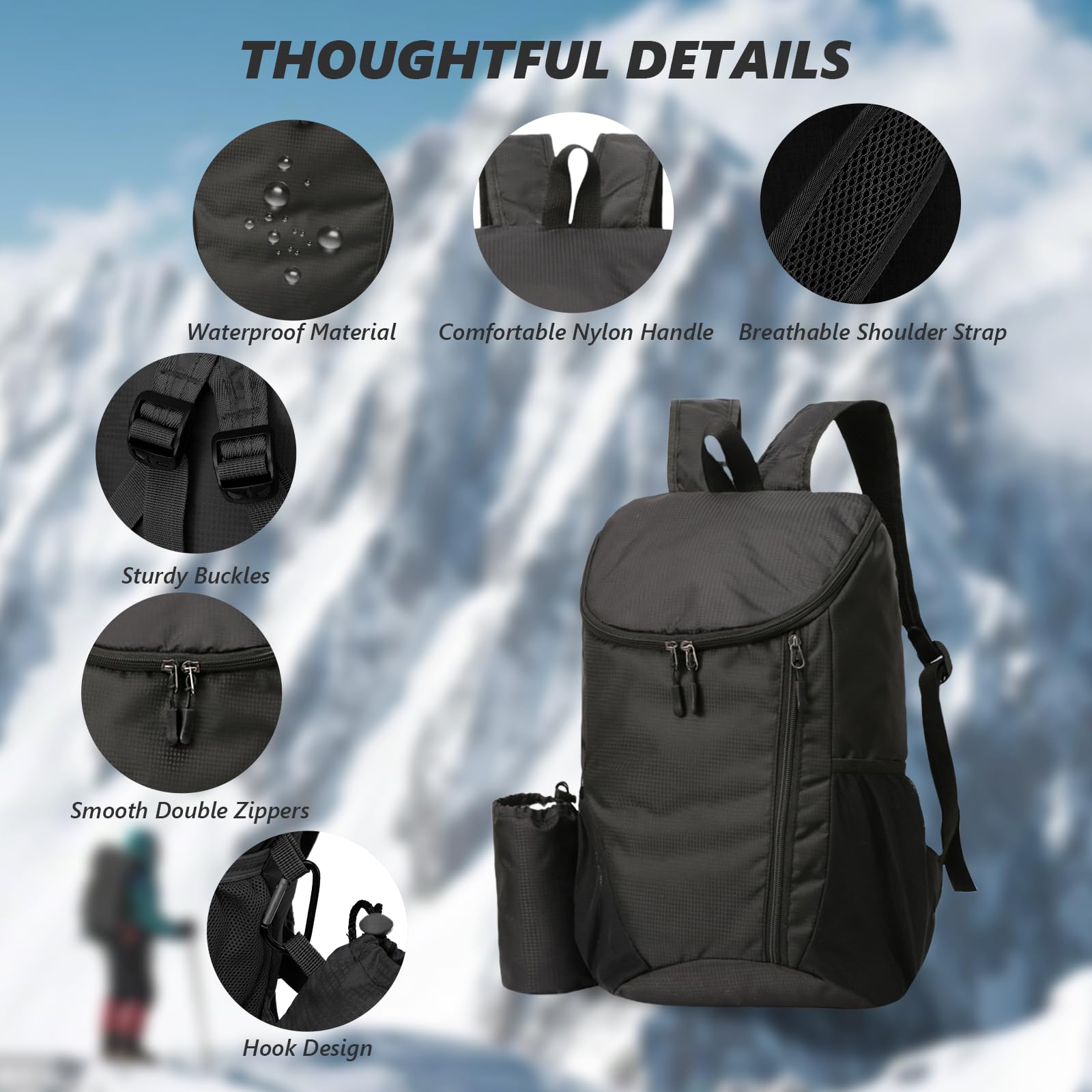 flintronic Zaino Pieghevole Ultraleggero, Portatile Borsa Sportiva Da Esterno, Impermeabile Zaino Da Trekking, Borsa Da Viaggio Per Alpinismo, Multitasche Borse Da Ciclismo, per Sport All'aperto
