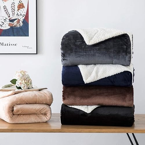 Vista 54 de IR Imperial Rooms Mantas Sherpa tamaño Queen – Mantas gruesas y cálidas para invierno, reversible, suave y esponjosa, tamaño Queen para cama, Morado
