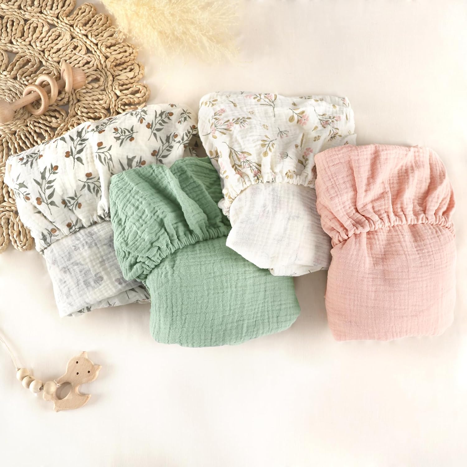 Hooyax Muslin Bassinet Sheets 2 Pack for Baby, Compatible with Bedside Sleeper Bassinet Fitted Sheets for Girls Boys, Ultra Soft and Skin-Friendly (Pink, Flower) - Image 8