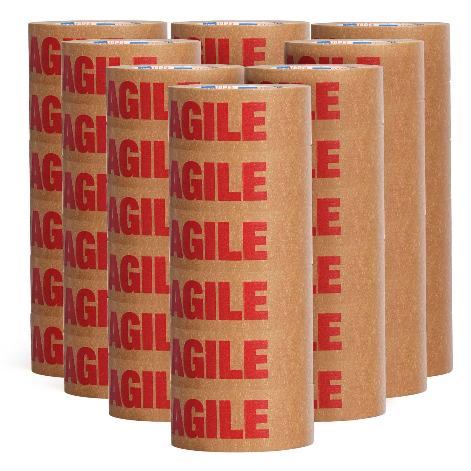 ADHES 48 ROLLS 50mm x 50m Fragile Tape for Packing Boxes Fully Recyclable Brown Kraft Tape Strong Eco-Friendly Paper Packaging for Moving House and Fragile Items