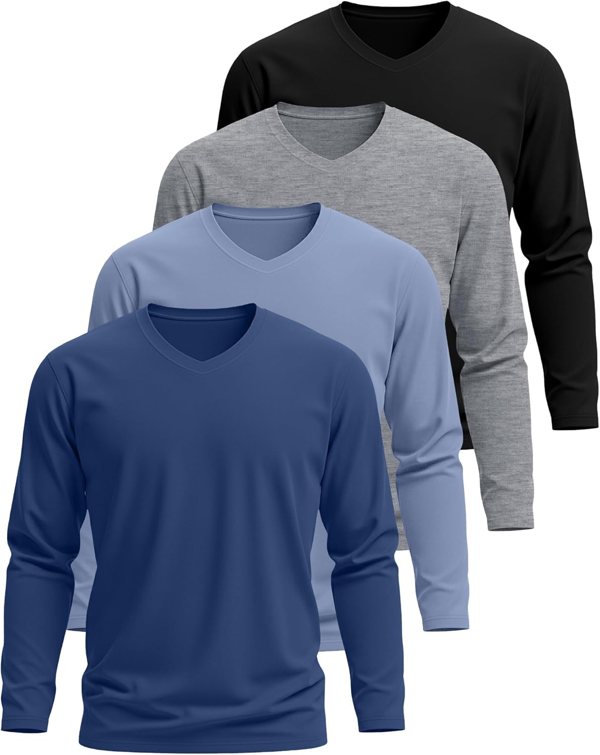 4 Pack Men's Big and Tall Thermal Shirts Fleece V Neck Long Sleeve Underwear Loose Fit Winter Warm Tops - Image 3