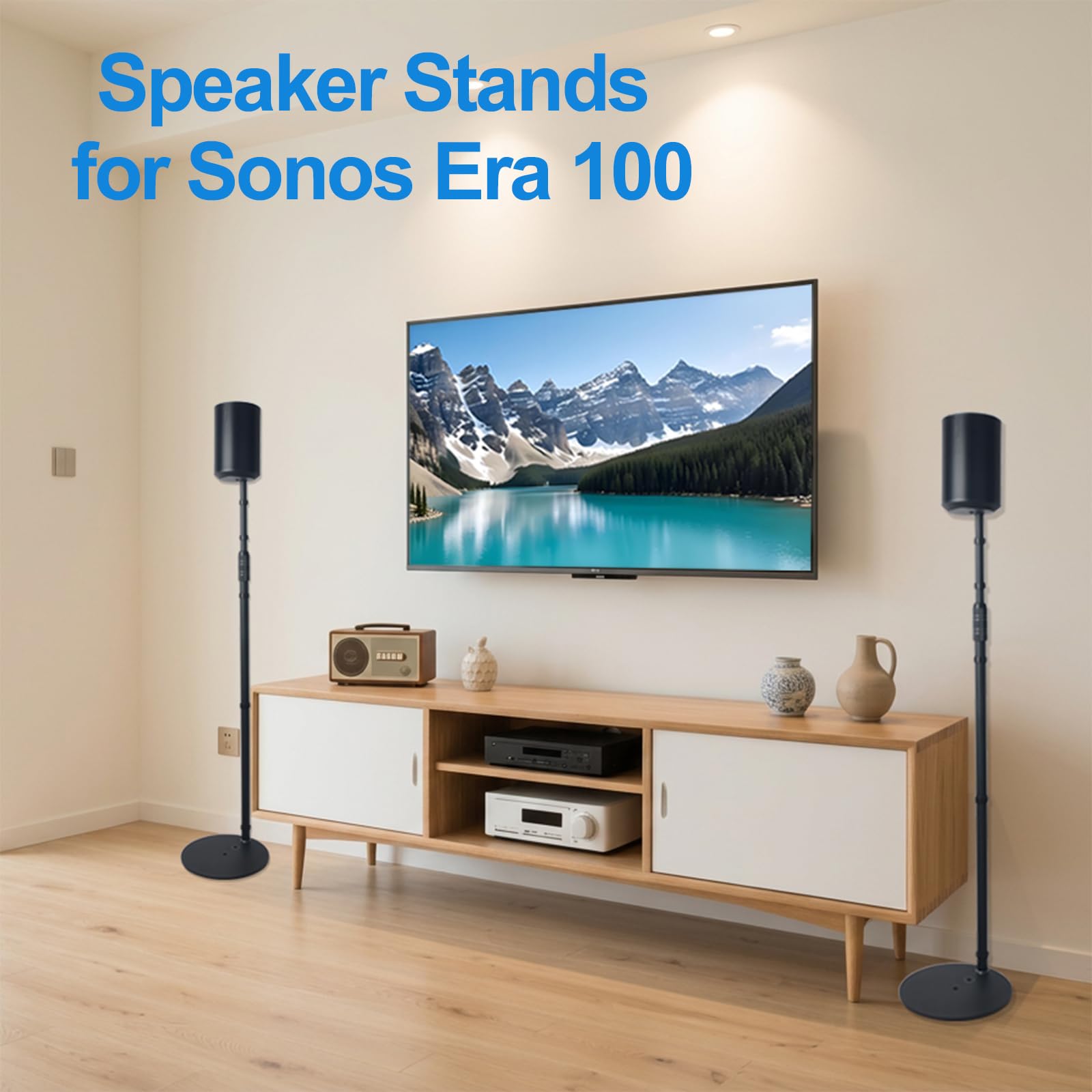 Lautsprecherständer für Sonos Era 100 oder Era 100 SL, höhenverstellbar von 84 cm bis 120 cm, einfache Selbstmontage, HD-628, 2er-Pack, schwarz