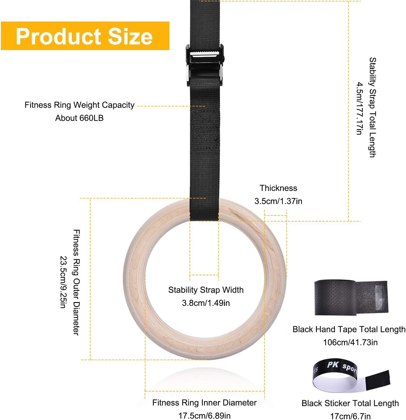 Newtion Wooden Professional Gymnastic Fitness Rings with 15ft Adjustable Buckle Straps Anti-Slip Sweat-Absorbent Hand Tape Exercise Rings for Cross-Training Workout, Gymnastics, Bodybuilding, Pull-Ups : Sports & Outdoors