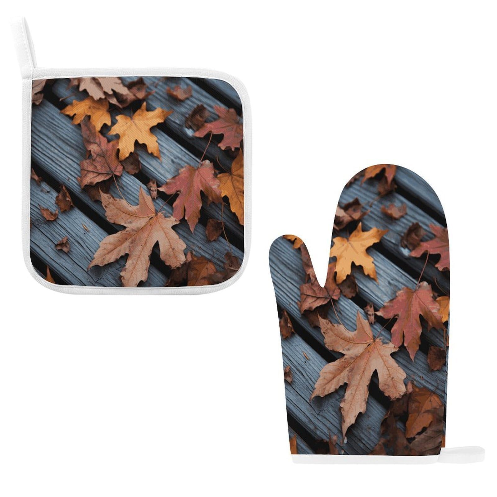 Fodpand Style Fall Leaves Wood Oven Mitts And Pot Holders Sets