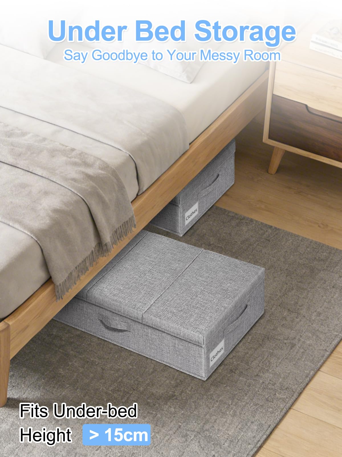 JUPELI Unterbett-Aufbewahrungsbox mit Deckel, 3 Griffe, große Kapazität, Kleidung, Aufbewahrungstasche, 2 Stück, faltbare Unterbett-Organizer-Boxen für Spielzeug, Kleinteile, 79x40.5x15.5 cm