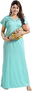 fomti Women's Hosiery Cotton Nighty/Night Dress/Gown in Maternity Wear Solid Maxi-picture-10