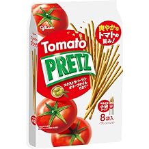 Glico Pretz Tomato Family Pack 8 Individual Pouches, Crispy Biscuit Sticks Snack, Savory Flavor, Light Crunchy Pretzel-Style Sticks, Authentic Japan Snack 3.88 Oz 6 Pack