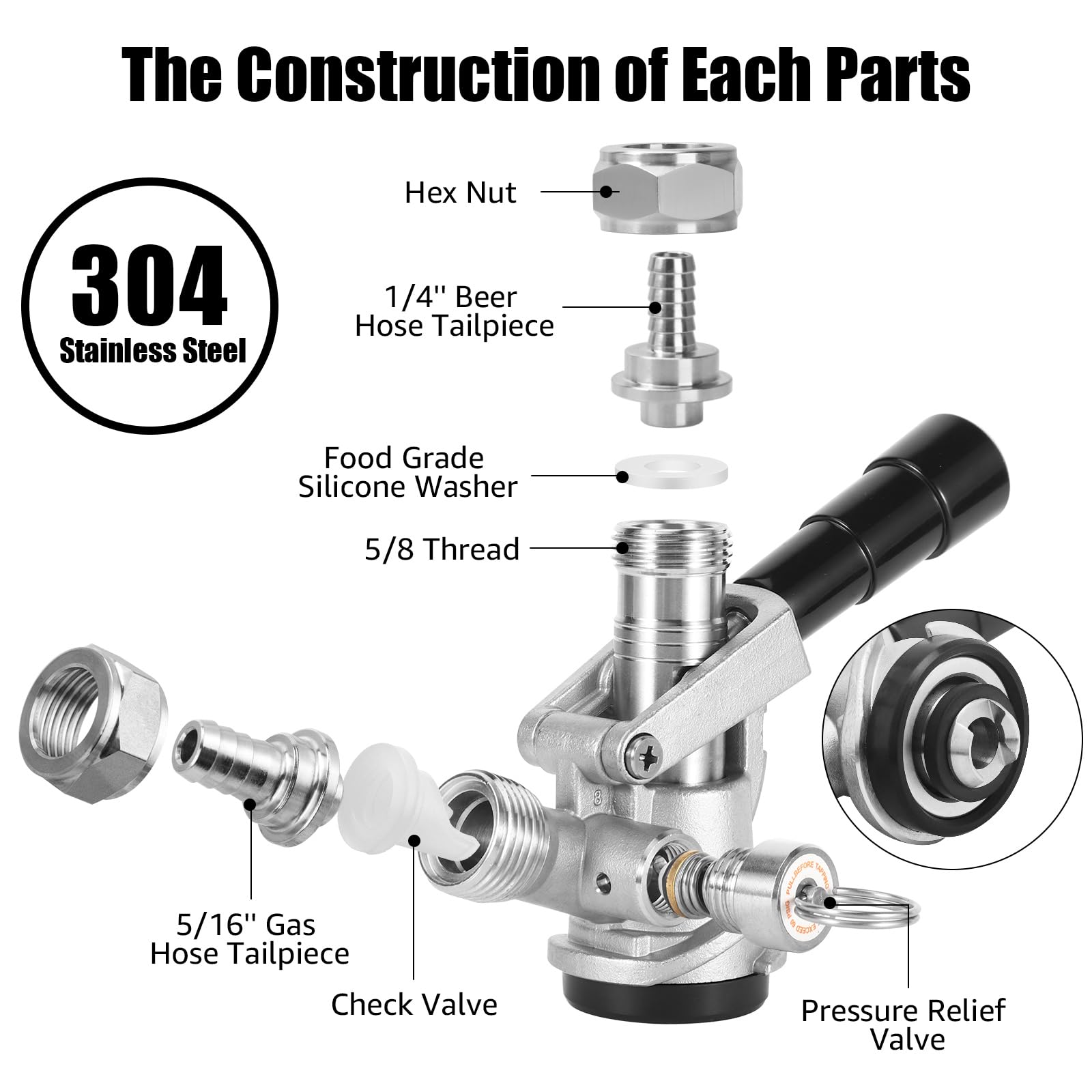 Adaptador Para Limpieza De Grifo De Cerveza Acero Inoxidable 1/4