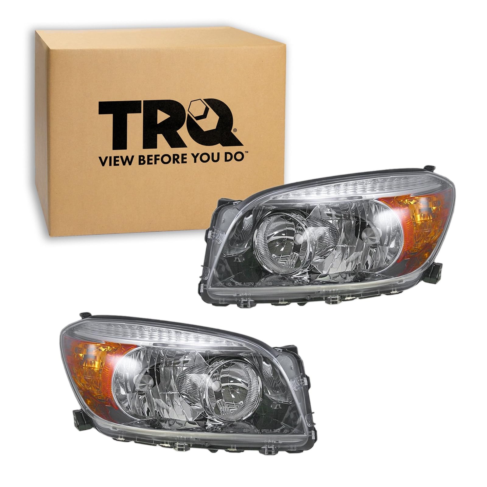 TRQ Headlight Assembly Set TO2518107 TO2519107 Compatible with 2006-2008 Toyota RAV4