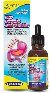 ARYMAR Digestive Elixir Paregórico Antispasmodic. Natural Digestive Comfort, Papain & Anise Oil, 1 Fl Oz