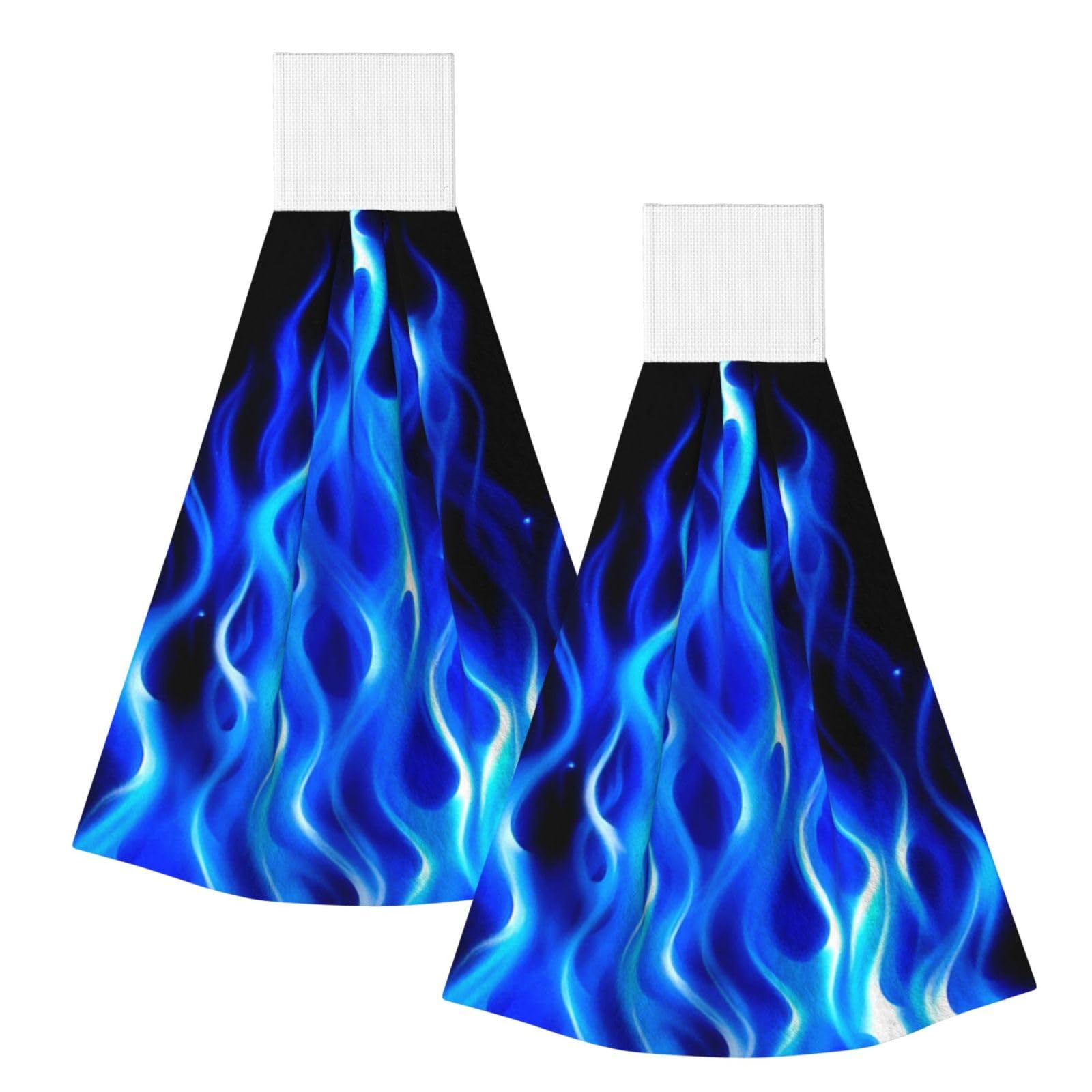 DOPKLNA The Blue Flame, 2 Pcs Hanging Coral Fiber Hand Towels for Bathroom, Absorbent Kitchen Towels
