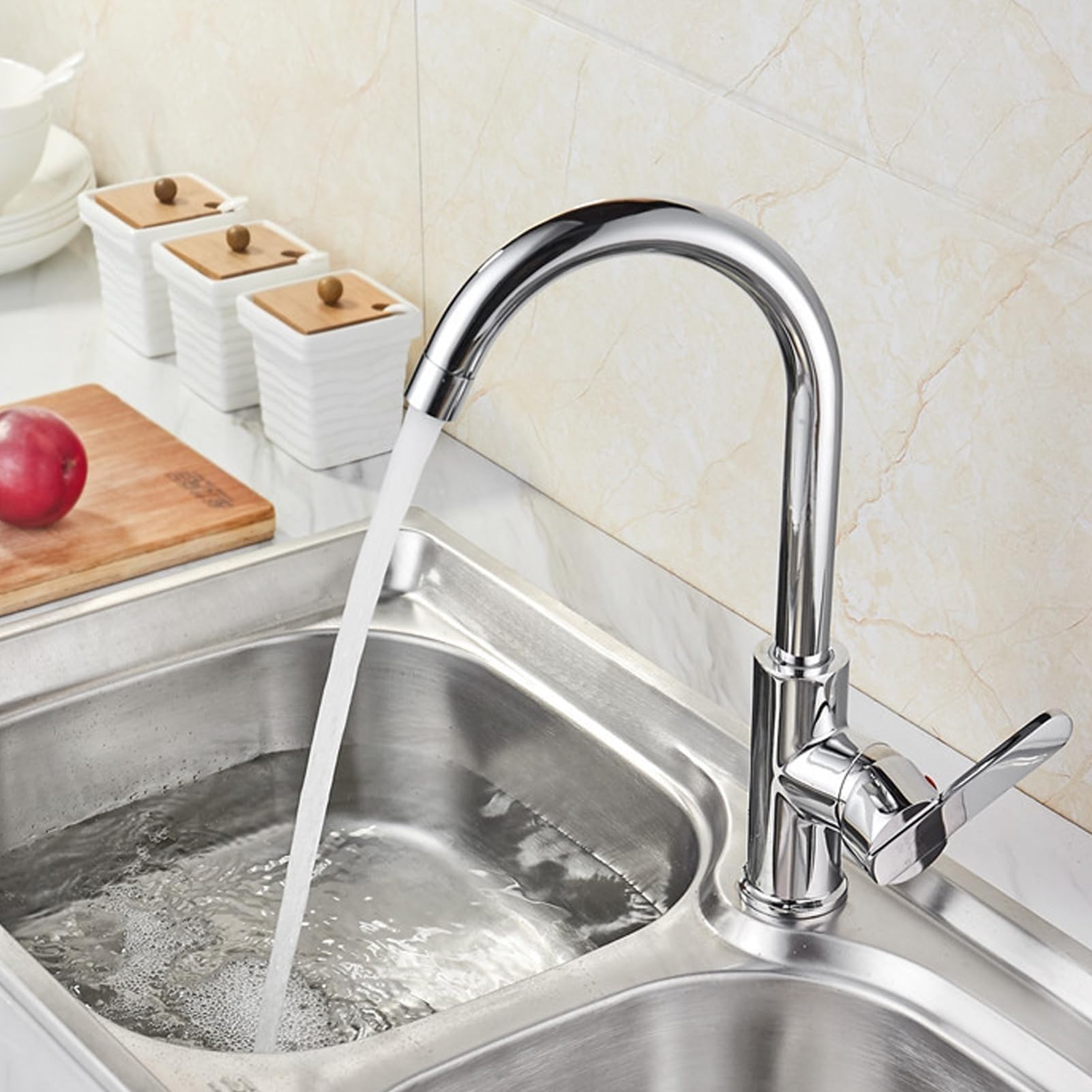 SDdPulse Lavello da cucina in acciaio inox - Lavabo a vasca singola montato sulla parte superiore con rubinetto dell'acqua calda e fredda, filtro di scarico e tubi di ingresso, monocolore, 42 x 38 cm