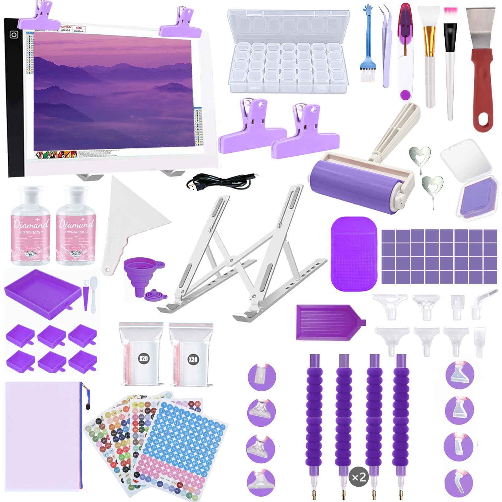 Lenxnmy 161pcs All-Inclusive Diamond Painting Tool Set Diamond Art Accessories Kit with A4 Diamond Painting Light Pad,Diamond Art Sealer Glue,Diamond Correction,Pens Storage Box for DIY Craft
