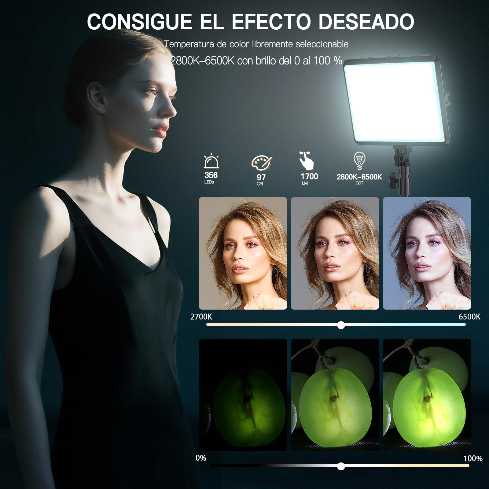 2 Paquete Luz Fotografia LED Kit de Video, 25 cm*20 cm Fotografía LED de 2800-6500 K, 175 cm Estudio Regulable con Soporte de Trípode y Soporte para Telé para Filmación/Zoom/Videoconferencia/TikTok