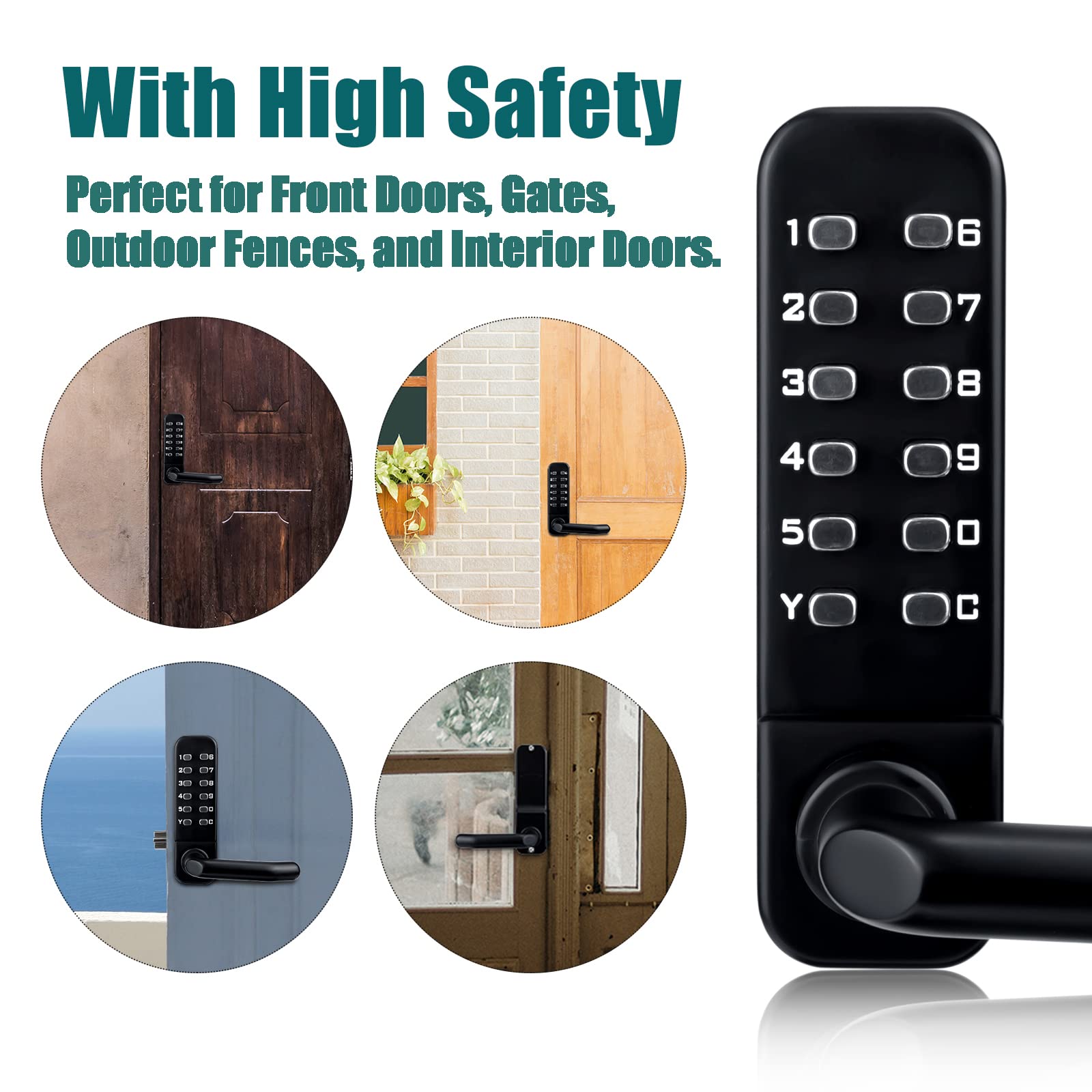 100 Mechanical Keyless Entry Door Lock with Keypad Door Knob