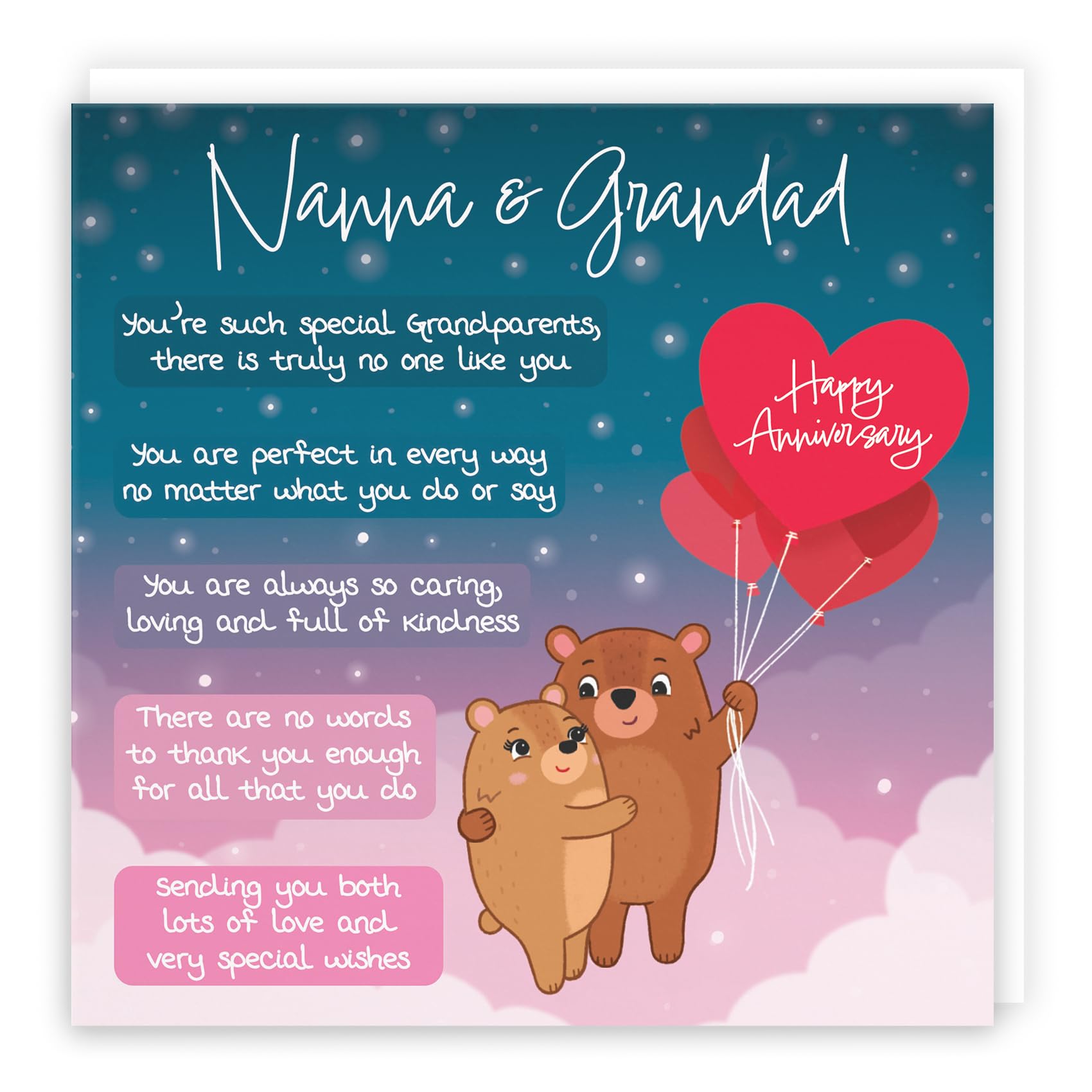 Hunts England, Nanna And Grandad Poem Anniversary Card, Starry Night, Cute Bears
