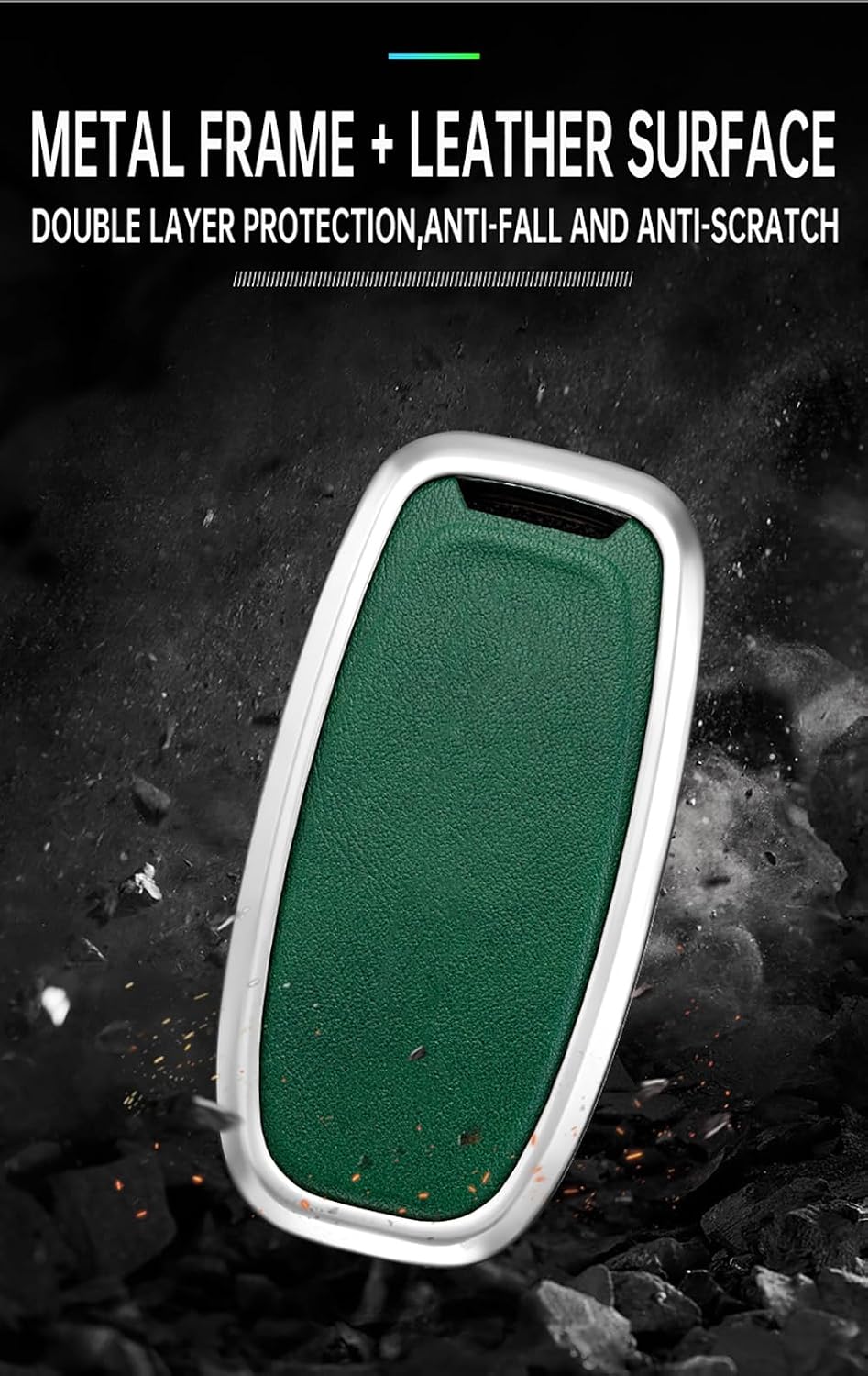 SANRILY PU Leather+Zinc Alloy Smart Key Fob Cover for Audi A6 A4 A5 R8 A7 A8 Q3 Q5 Q7 SQ5 S4 S5 Accessories Keyless Key Case with Leather Keychain Black-green