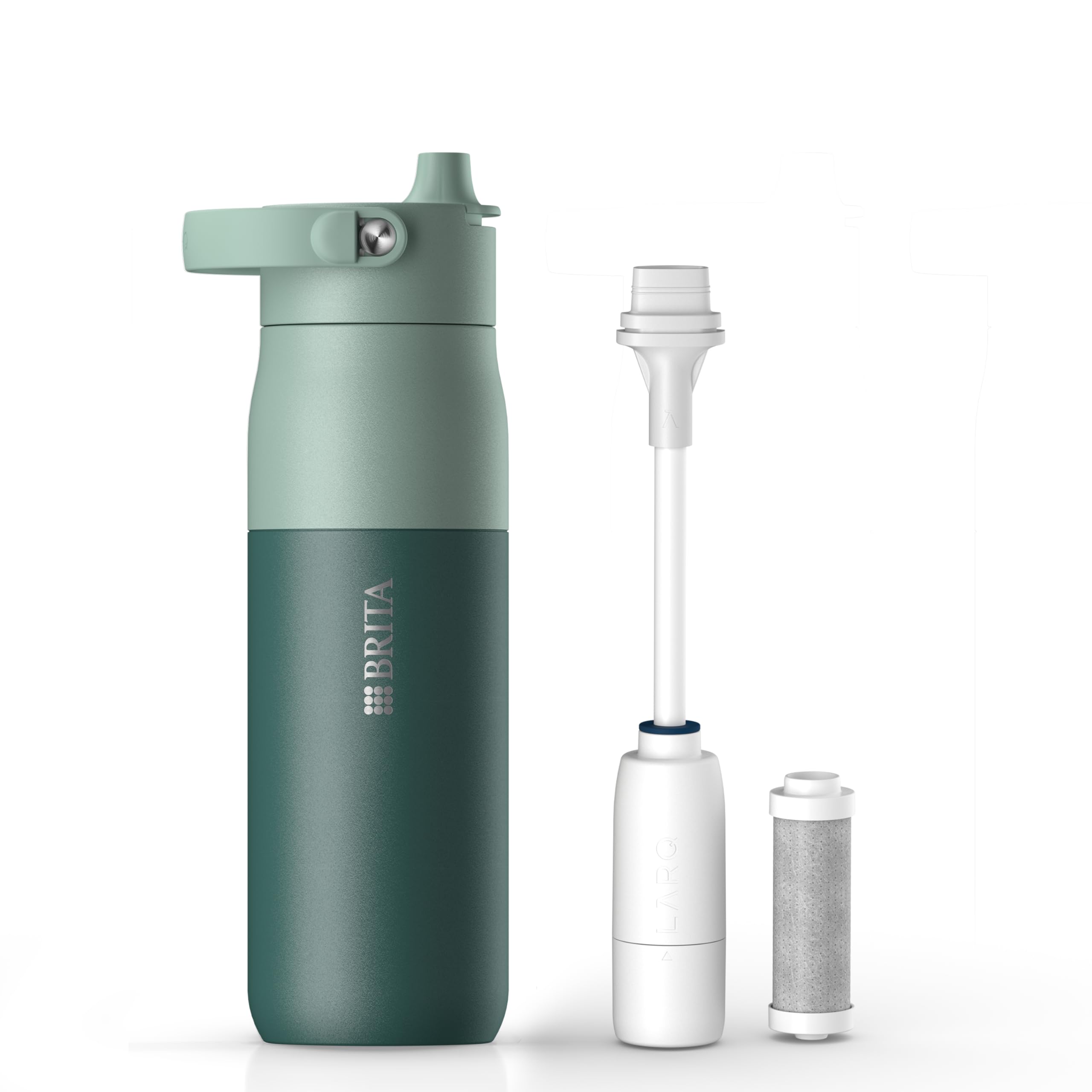 BRITA LARQ Essential Filter Drinking Bottle (680 ml) Stainless Steel Water Bottle, Double-Walled Insulation (24 Hours Cold) Includes Straw & Activated Carbon Water Filter