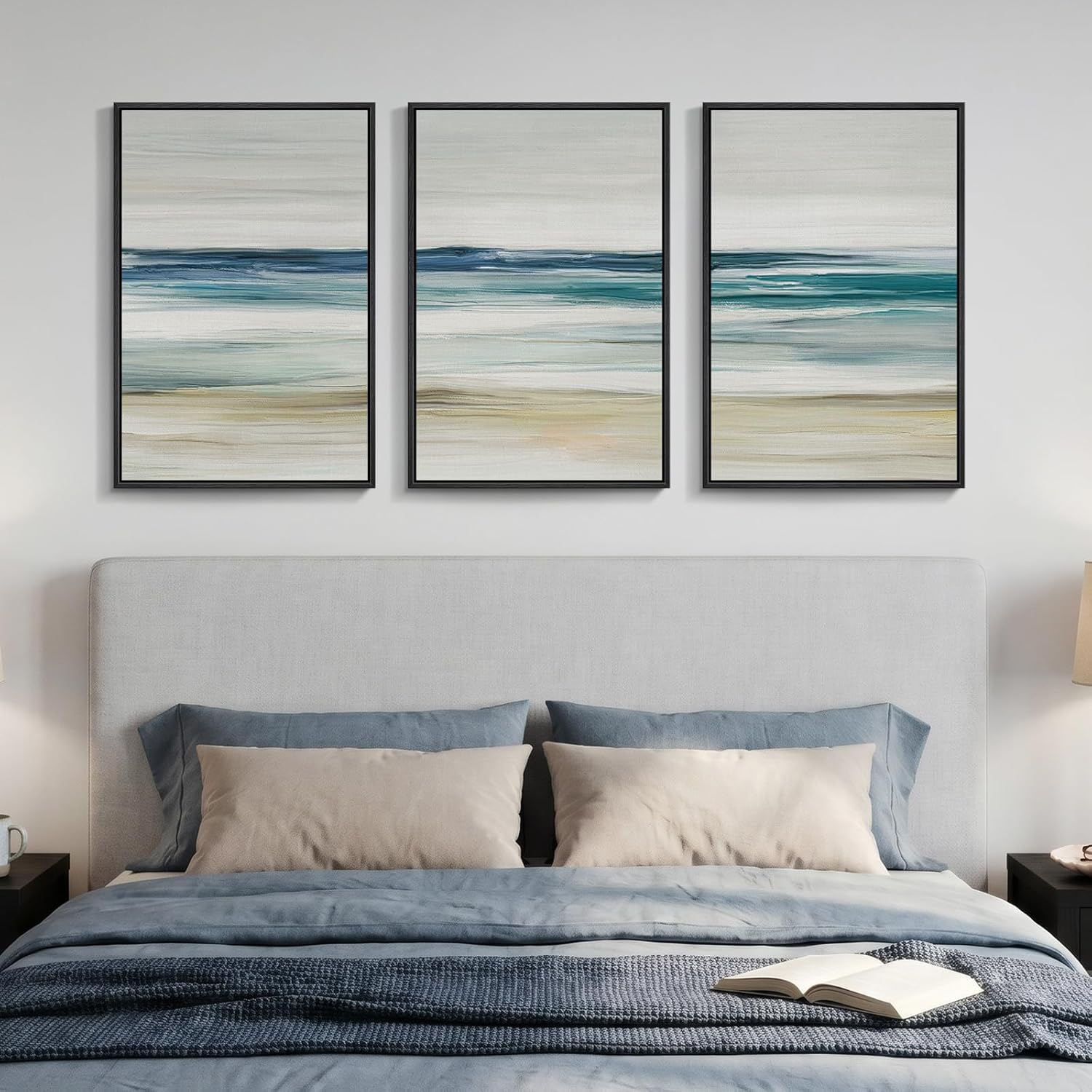 lianyibo Abstract Coastal Wall Art Large Blue Coastal Landscape Decor Minimalistyczny Beach Ocean Canvas Prints for Living Room (80 x 120 cm x 3/bezramowy)