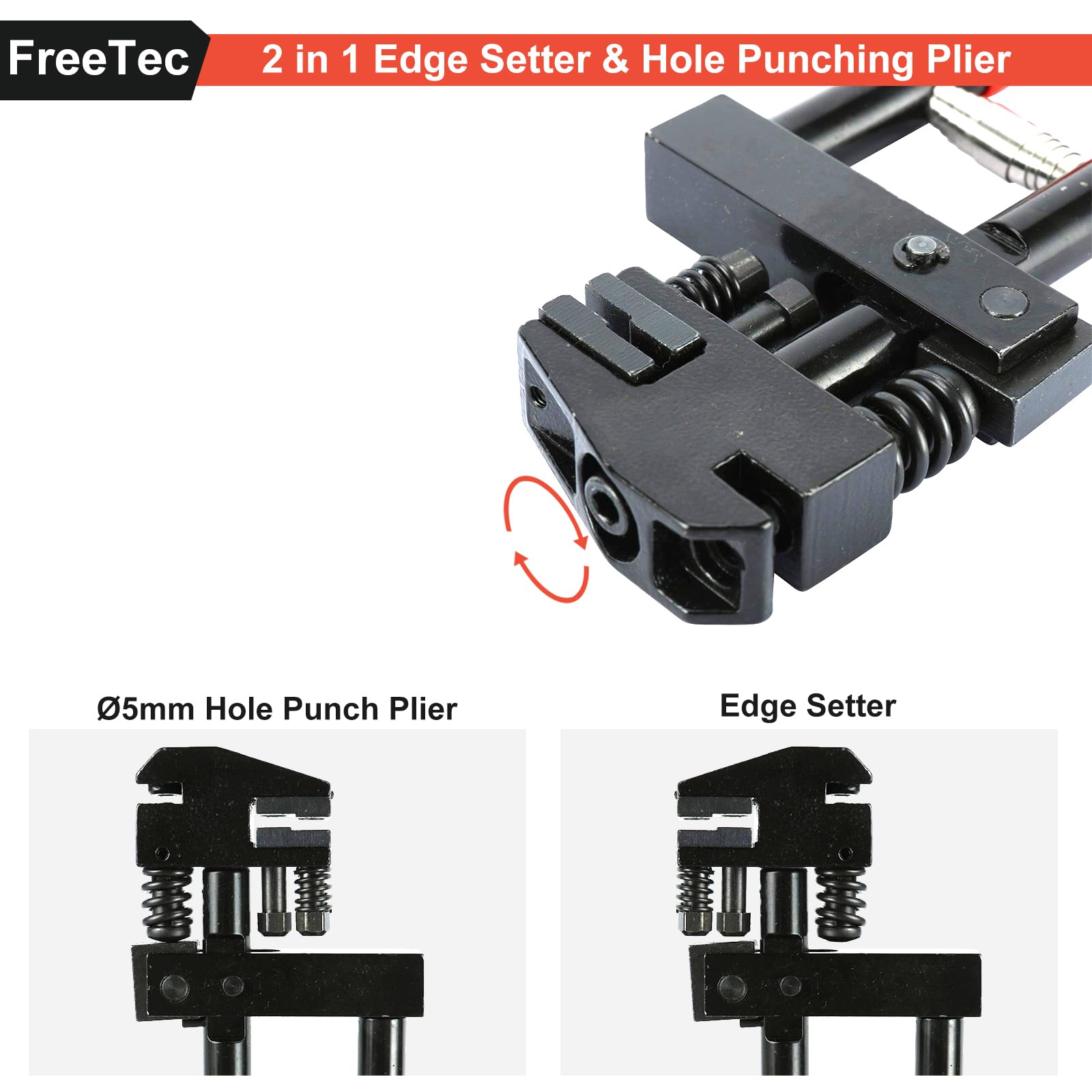 FreeTec 2 en 1 Pince à Soyer et à Poinçonner, Ø5 mm Pince à Poinçonner Metal, Pinces à Sertir Pinces à Soyer la Tôle pour Réparation de Carrosserie (Noir)