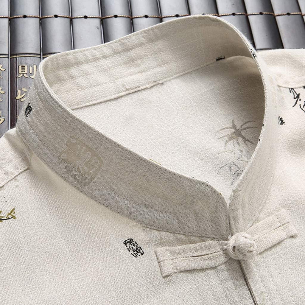 Tang Suit Men Hanfu Traditional Chinese Clothing,Tai Chi Uniform Kung Fu Clothing Shirt Beige-40