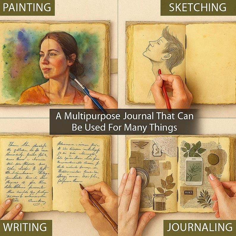 Image of CRAFT JUNKY Vintage Leather Journal Diary for Women and Men Travel Diary Notebook for Writing Deckle Edge Paper (COMPASS UV, A5 17.78 X 12. 7 CM (A5))