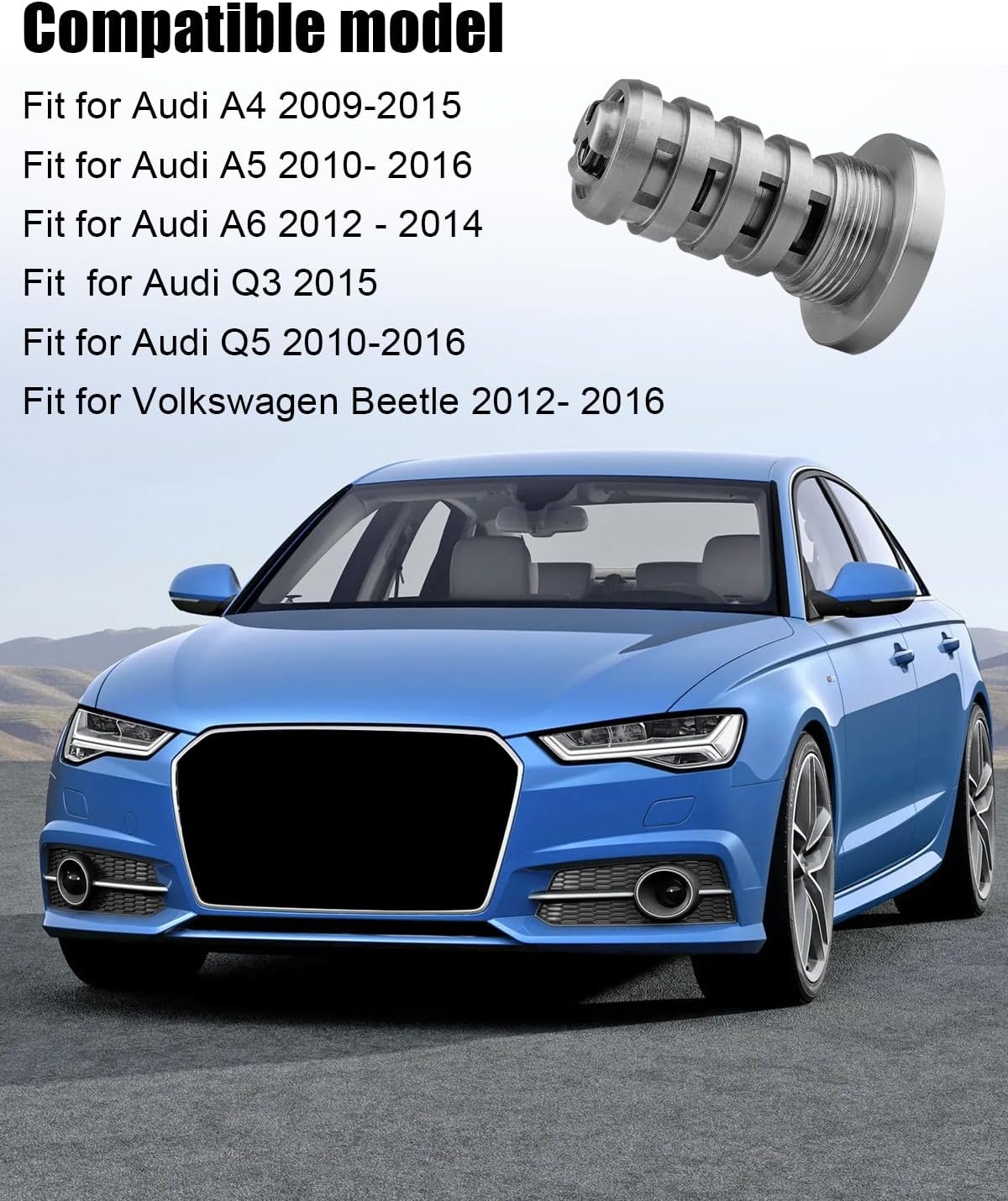 Intake Engine Variable Valve Timing VVT Solenoid Fit for Audi A4 A5 A6 Q3 Q5 2009-2016 Volkswagen Beetle 2012-2016 Volkswagen Beetle CC Passat Eos Golf Jetta Tiguan 2009-2017 Replace 06H109257A