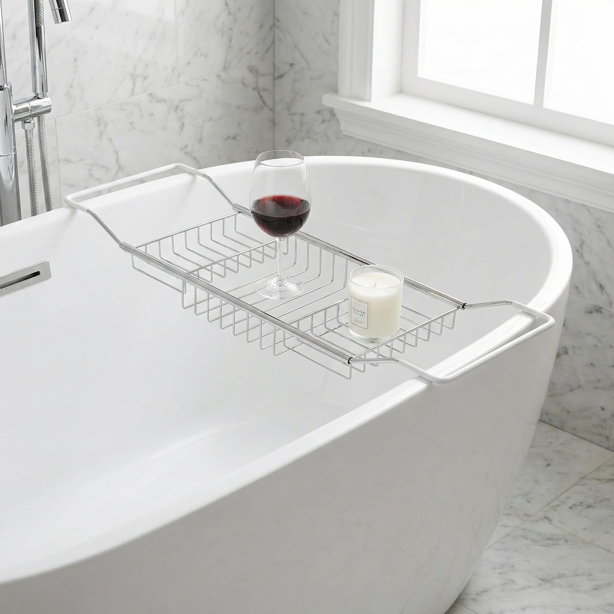 Cabilock Estante de baño Ajustable, Bandeja de baño de Acero Inoxidable 304, Organizador de baño multifunción con Estante de Lectura Ajustable, para Tableta o teléfono Celular