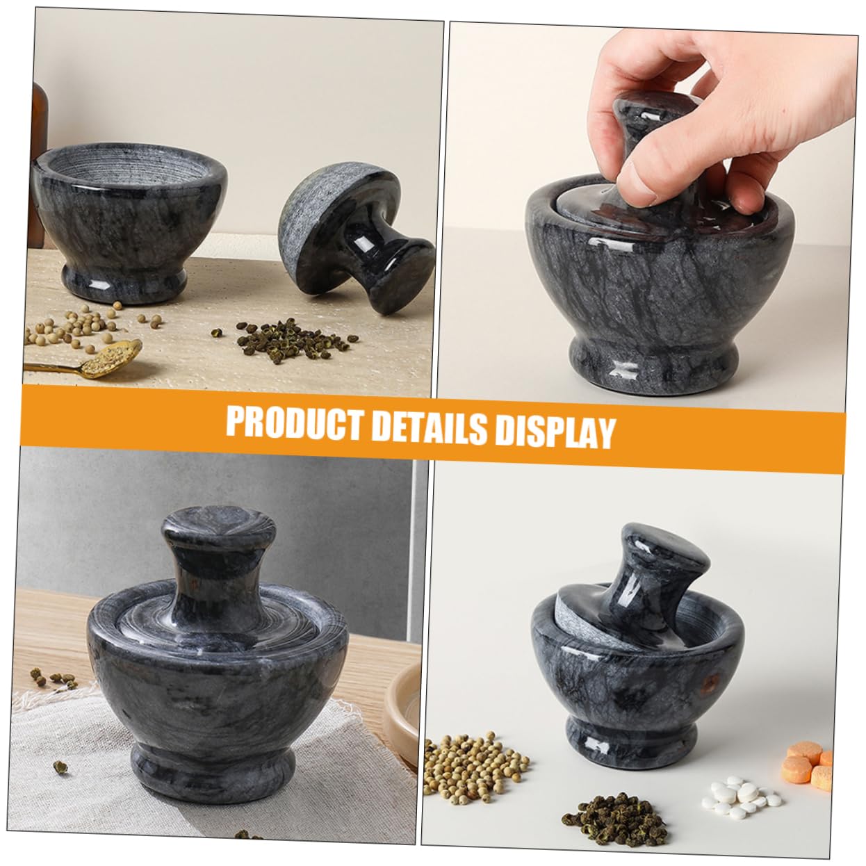 COLLBATH Olla De Triturar De Mármol Juego De Mortero Para Cocina y Restaurante Fácil De Usar