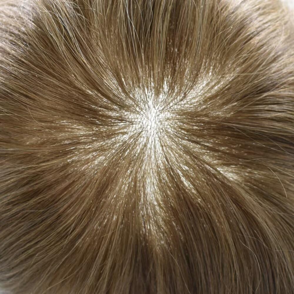 Thin Skin Mens Toupee Human Hair Replacement V-looped Men Hair Piece 0.04mm Invisible Toupee for Men Hair System 8X10-80% density#18 Medium Blonde