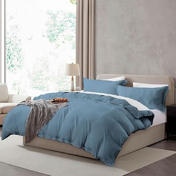 Hearth & Harbor Prewashed King Duvet Cover Set, Stone Blue | 3 Piece Bedding Set, Ultra Soft & Breathable, Easy Care, Cooling , Zipper Closure, 1 Duvet Cover 104"x90", 2 Pillow Shams