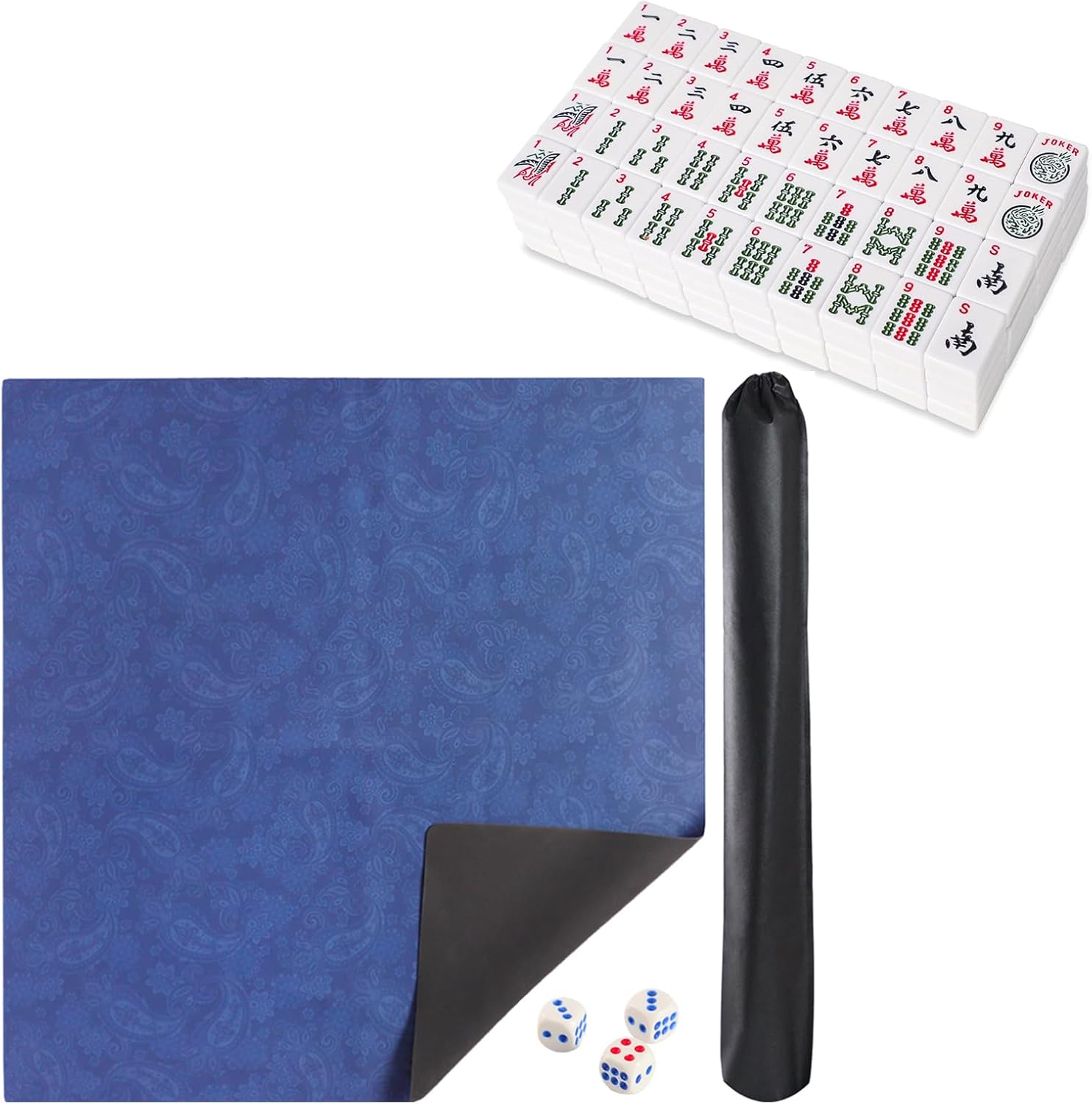 Set of American Mahjong Tiles with Blue Mahjong Mat, 166 American Mah Jongg Tiles with White Color