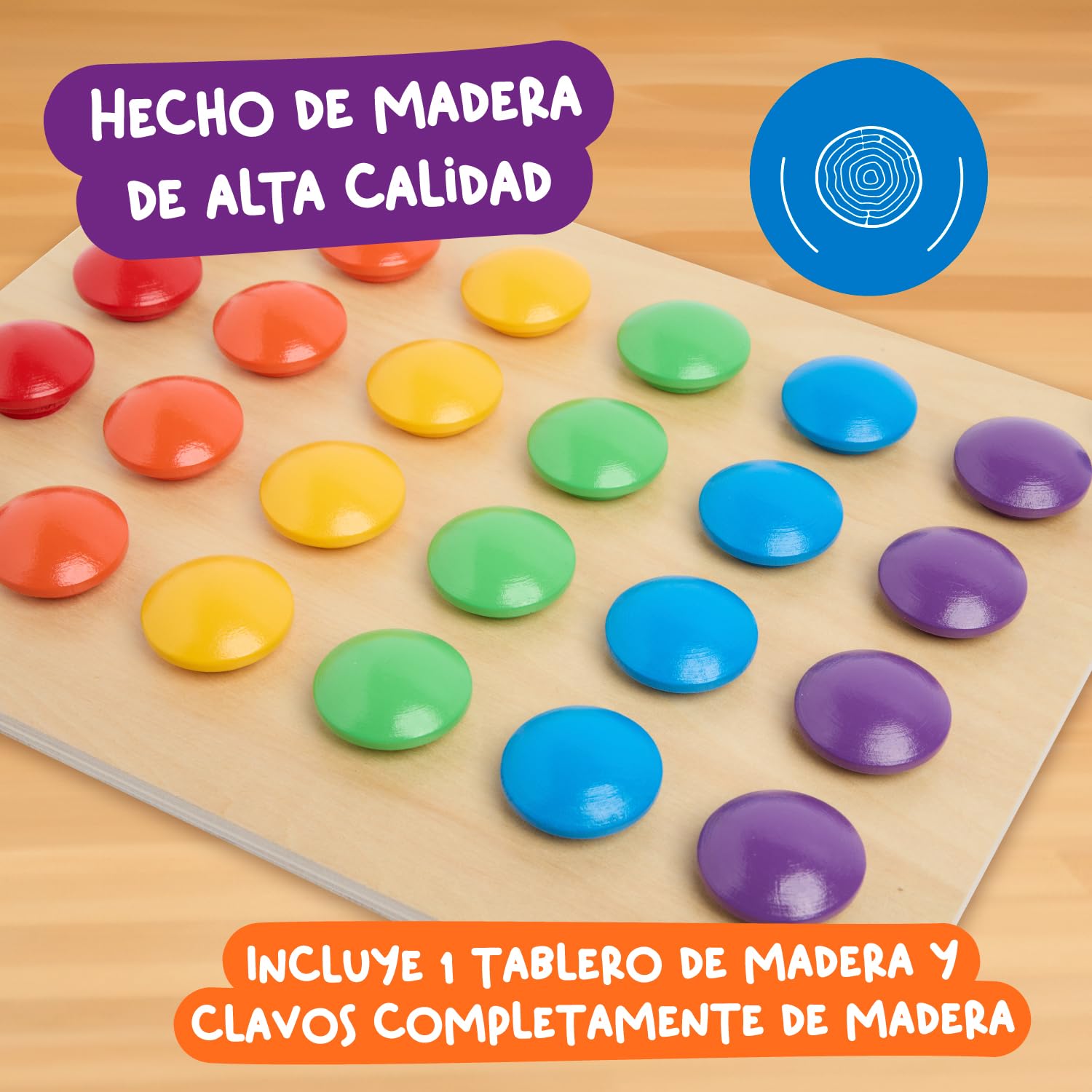 Nene Toys Wooden Puzzle for Children 2+ Years – Montessori Toy with Coloured Buttons and Cards – Children's Educational Mosaic for Fine Motor Skills – Gift Boy Girl 2 3 Years – Educational Game - 5