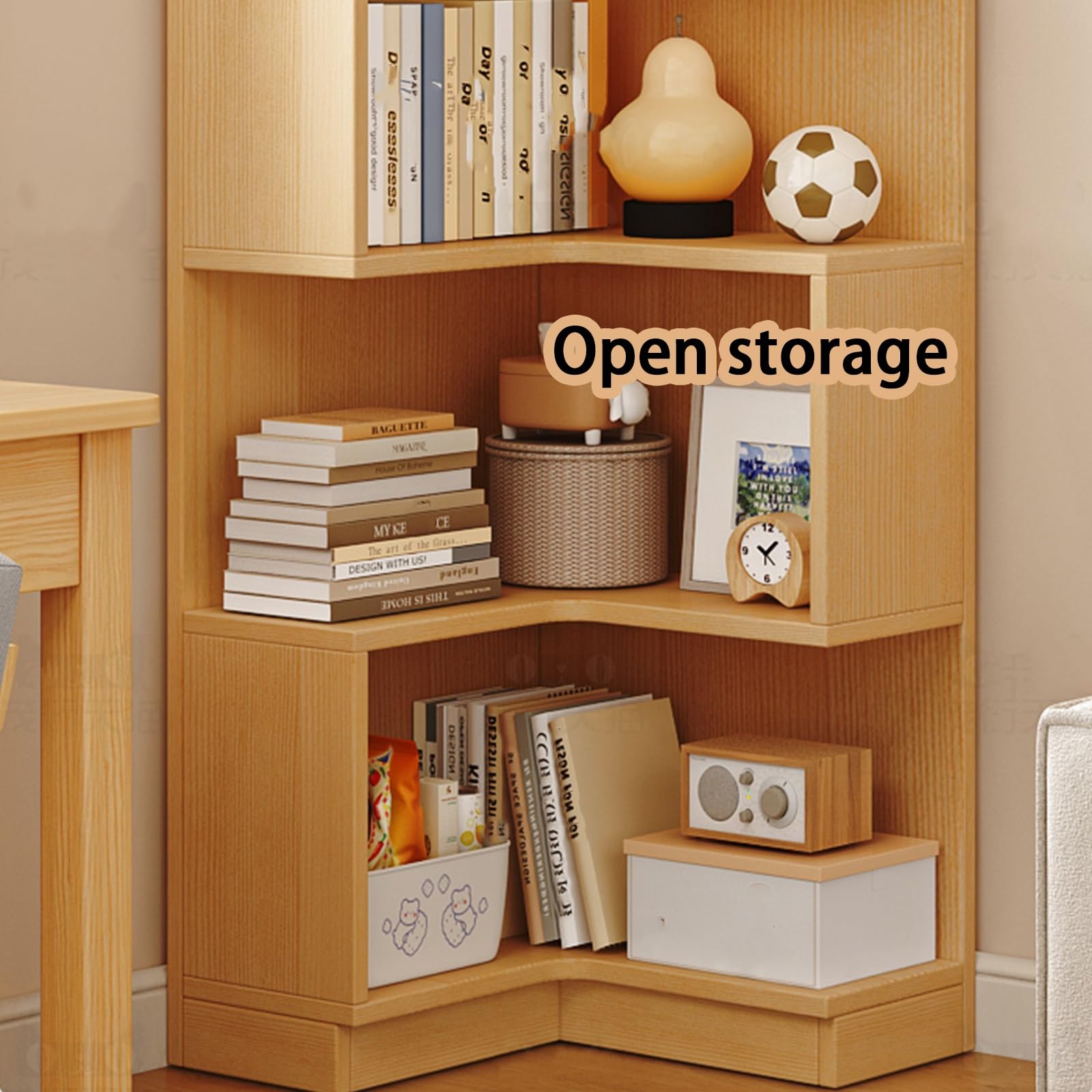 Eckregal im Vintage-Stil mit 5 Ebenen, rustikales Präsentationsregal für das Wohnzimmer, hohe Bücherregale, Aufbewahrung aus Naturholz, Moderne Wohndekoration, 60 cm