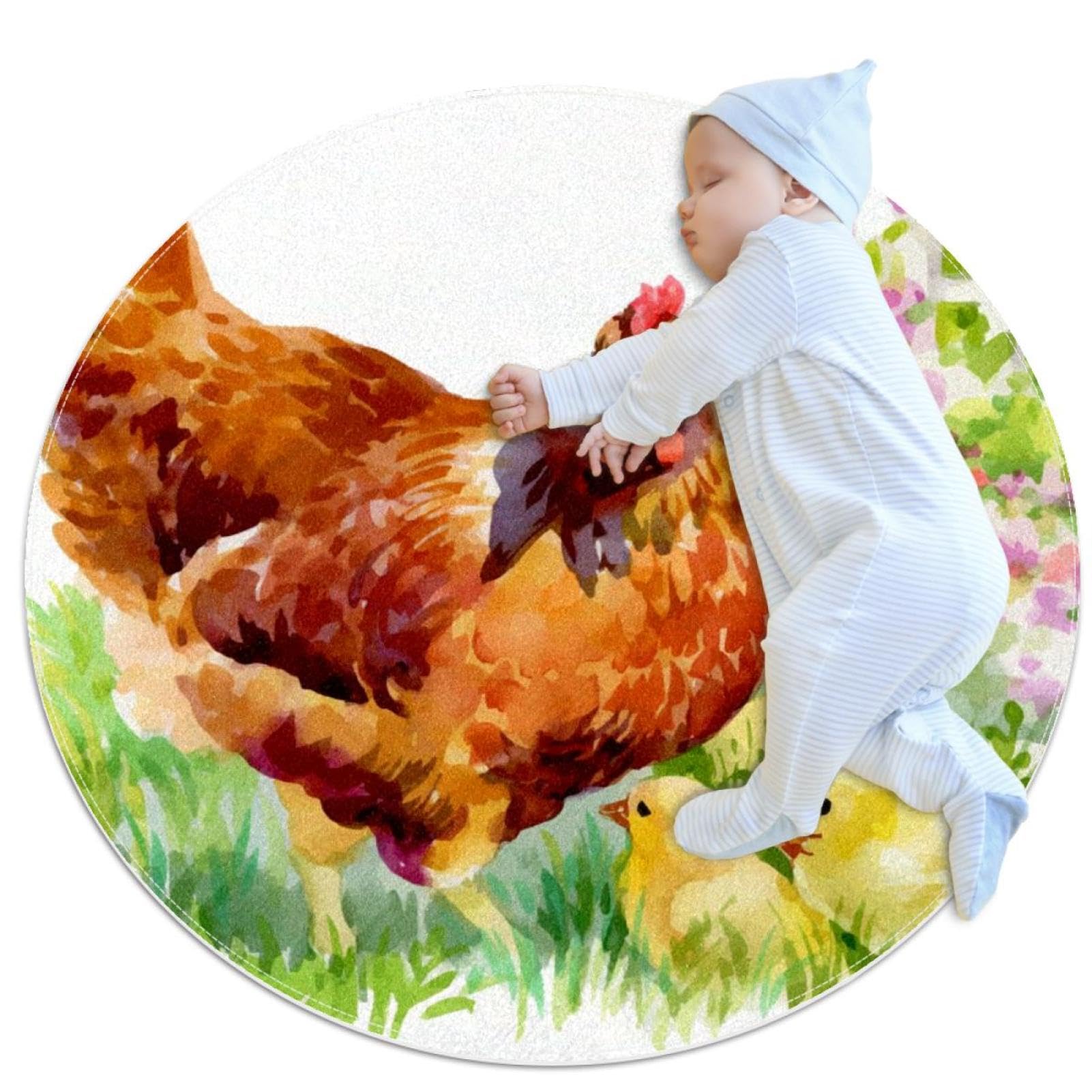 Tapis de salle de bain aquareille poule au jardin pour une déco de chambre d'enfant tendre
