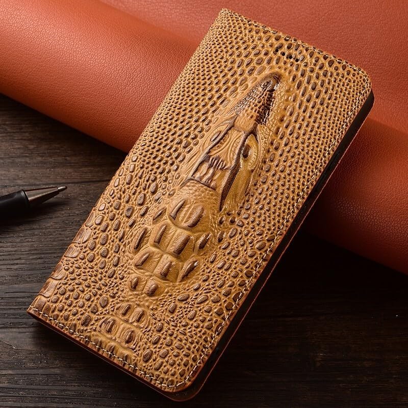 Étui en cuir véritable pour iPhone 12 Pro Max motif croco marron