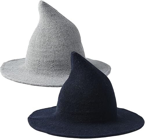 Miniatura 10 de Qianmome Paquete de 1, 2 y 4 sombreros de bruja de Halloween para mujer, de ala ancha, plegable, puntiagudo, accesorio para disfraz de fiesta
