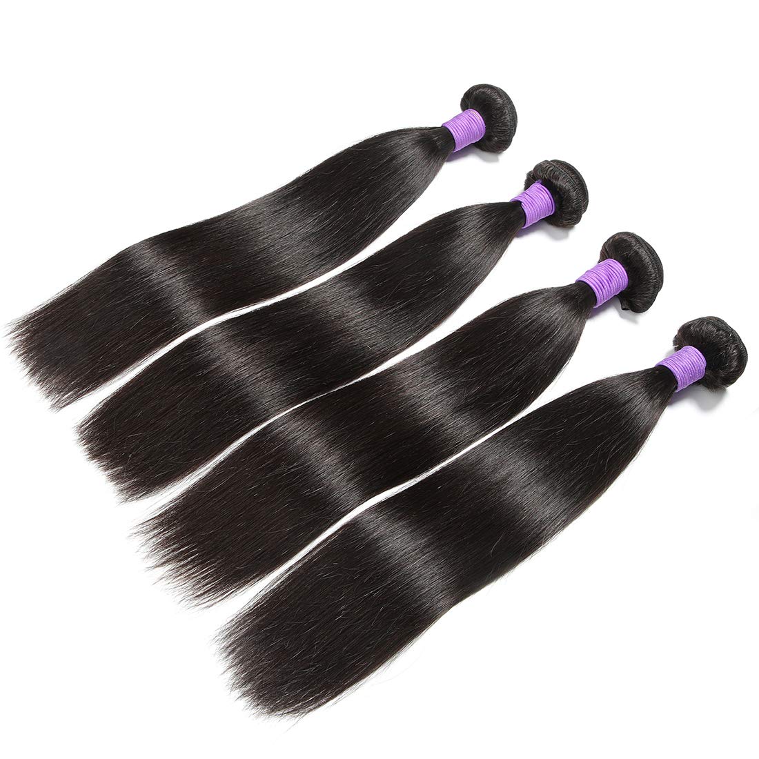 Peruvian Silky Straight Hair 4 Bundles with Lace Closure 100% Unprocessed 8A Straight Hair Bundles with Free Part Closure Peruvian Virgin Straight Human Hair Extensions (16 18 20 22 +14)