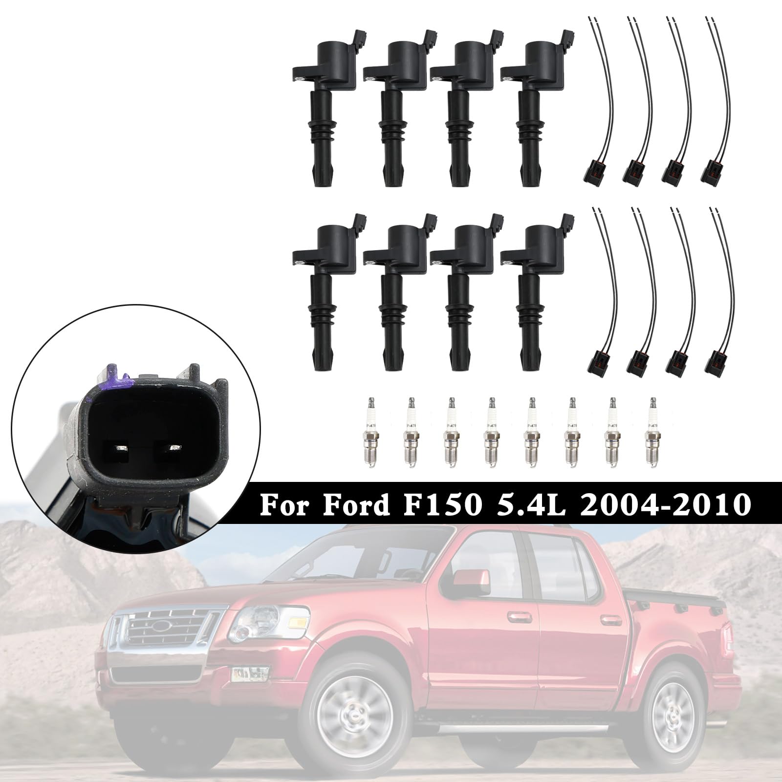 Bruce & Shark 8er Satz Zündspule Zündkerze Stecker FD508 DG511 Passend für Ford F-150 Expedition Mustang 4.6L 5.4L V8 2004-2008