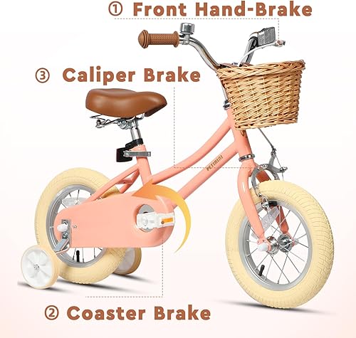 Miniatura 6 de Petimini Vintage Kids Bike for Girls, 1220 Inch Classic Bicycle with Wicker Basket & Bell, High Tensile Steel Frame, Training Wheels (1218), 85%