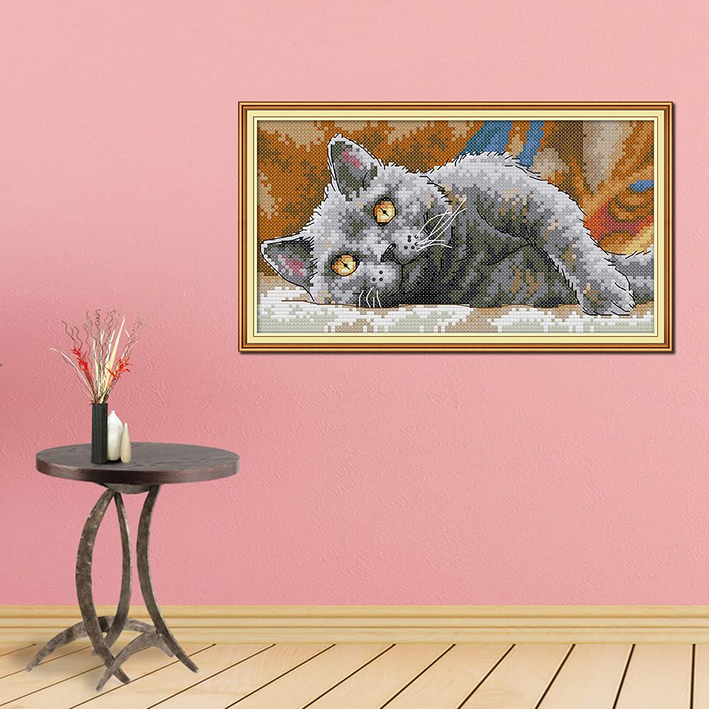 Amazon | OWN4B クロスステッチ刺繍キット図案印刷、11ct かわいい猫
