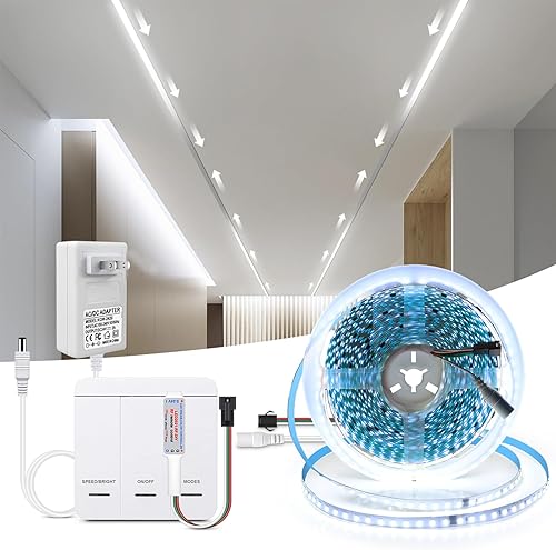 CHNMALITAI Tira de luces LED que fluyen de agua corriente de 33 pies, 24 V 6500 K, cinta LED regulable con control remoto, tira de luces LED blancas disponible en Yaxa Venezuela